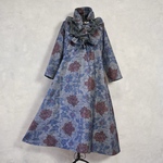 【3000円OFF★16000円⇒13000円】大島紬 着物リメイク👘藍×茜花文様Aライン ワンピース《フリルストール＋ペチコート付き》