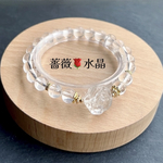 シンプル水晶薔薇ブレス   両面薔薇彫りパーツ  天然石ブレスレット  パワーストーン