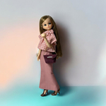 リカちゃん　くすみピンクのリボン🎀ブラウスとマーメイドスカートとオマケのバッグのセット