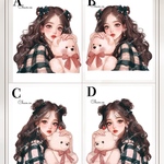 chan.ce オリジナルステッカー　6種各1枚入り   　人物ステッカー　くま　テディベア　グリーンチェック　いちご