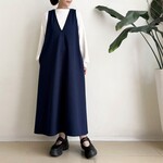 スウェット素材♪VカットAラインジャンパースカート（Navy）