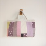 スモーキーリネン　ランダムパッチ　ドット　横長トートBAG　♪　麻　リネン　帆布