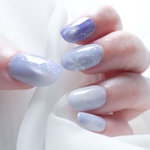 短納期【雪の結晶ネイルチップ】*雪とブルーうるうるマグネットネイル*　ショートオーバル