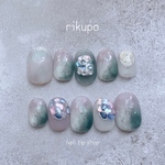 ニュアンス　ストーン　ぷっくり　くすみブルー　ピンクパープル　ホワイト　オーロラ　大人カジュアル　ネイルチップ