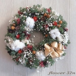 コットンフラワーのクリスマスリース　ドライフラワー
