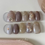 【saleラスト1点 現品 即日発送】ニュアンスブラウン大人ネイル