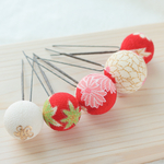 ゴールド×レッド 和玉かんざしセット 5本｜モダン＆シック 古典 ラメ