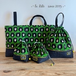 ≪　きょとんくまさんシリーズ　≫　ヴィンテージデニム・グリーン   ＊ レッスンバック・上履き入れ・持ち手付き体操着袋・コップ入れ・お弁当袋　《サイズオーダー対応》