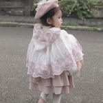 レースポンチョ（モーブピンク）　お出掛け着　バースデーフォト　スカラップレース　