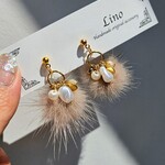 ミンクファーピアス  パールピアス ファーアクセサリー