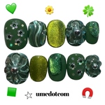 (🚅)(🟢🌼)ネイルチップ うるうるフラワー(緑) グリーンネイル ニュアンスネイル ぷっくりフラワー マグネット