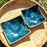 《2点セット》陶の小鉢【エメラルドグリーンの葉っぱ】