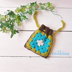 🔰グラニースクエア巾着／グリーン×ブルー