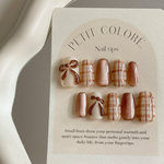 No.01 ネイルチップ ニュアンス ナチュラル リボン ベージュ オレンジブラウン マグネット うるちゅる