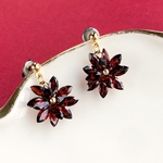 【再販】こっくりガーネットの一粒ダリアイヤリング 【ネジバネ式イヤリング】天然石 赤 紅 小さめ 小ぶり 1月誕生石 母の日 ギフト