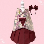 再販🙇‍♀️送料無料☆彡なんちゃって着物袖風ツーピースグレー〜猫のワンピース犬のツーピース