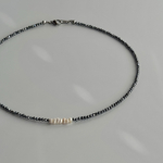 テラヘルツ×パールのビーズネックレス｜ネイビー　淡水パール　華奢なネックレス　［BZN32］