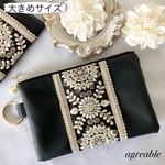 《new》🥀インド刺繍　インド刺繍ポーチ　大きめポーチ　母子手帳ポーチ　通帳ポーチ　お薬手帳ポーチ　コスメポーチ　ポーチ　フェイクレザー　＊オプション(有料)でチェーンも付けられます。大きめサイズ