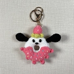 手作り 毛糸 かぎ針編み ニート バッグチャーム キーホルダー【クリスマス限定｜黒い耳の子犬｜イチゴクリームドーナツ 】1点
