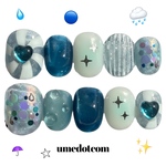 NEW(🧲☂️)ネイルチップ マグネットニュアンス(雨) ブルーネイル 青 水色ネイル ぷっくりネイル 水滴ネイル うるうる チークネイル