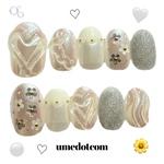 (⚪️🤍)ネイルチップ うるうるハートニュアンス(白) マグネット花 ぷっくり ホワイト ウェディング