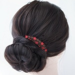 ヘアコーム 「 秋映えのレッドブラウン 」 赤色 茶色 秋 つまみ細工 コームかんざし ヘッドドレス 着物 和装 秋コーデ 普段使い シンプル 櫛かんざし