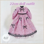 モーヴパープルのクラシカルワンピース  22cmドール服 ドールアウトフィット ワンピース