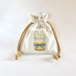 ミルクプリン白ぎつねのフリル巾着・約15×20cm / 柔らかしっかり、生成り11号帆布