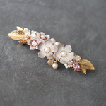 【11/3まで早割価格】くすみ色の花とbijou＊葉っぱの華やかバレッタ(くすみカラー、ベージュ、ブラウン）