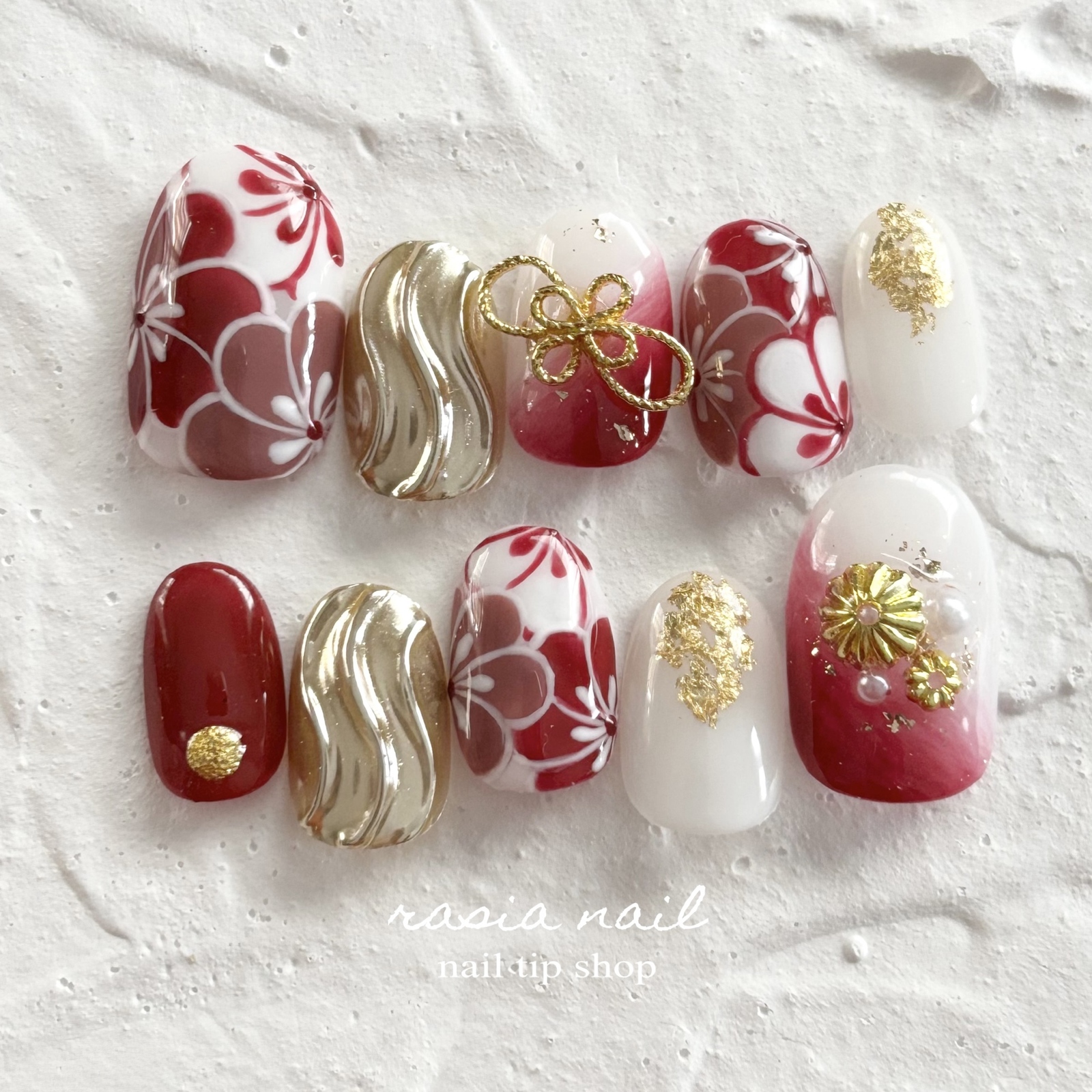 ぷっくりカラフルフラワーネイル 成人式 ネイルチップ - rasia nail