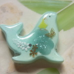 ◇1271　ラムネ色　☘アシカのブローチ🐤🎶（中サイズ）