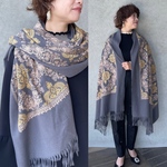 【総刺繍】カシミヤタッチ大判ストール あったか軽量 上品で華やかフォーマルにも グレー■KMC-148 307176