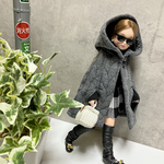 フード付きポンチョ☆22センチドールの洋服(ドール服)ドールコートマントドール防寒アウター☆グレー