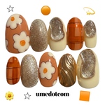 (🧲🌼)ネイルチップ ゆる花マグネットニュアンス ミラーネイル 花 チェック柄
