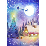 【原画】泡雪のHoly Night（水彩画）送料無料★ツリー サンタ クリスマス 絵画 プレゼントに #2766