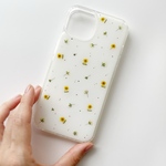 【mimokasumi】 押し花スマホケース　ソフトケース　手帳型ケース　14 13 13pro 12 12mini 7 8 SE2 X XR android xperia AQUOS ミモザ　白