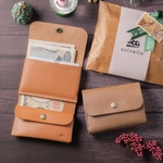 初めから柔らかく使いやすい｜お札が折れない可愛い三つ折りミニ財布｜本革レザー｜軽量コンパクト｜名入れ可｜誕生日ギフトにも｜キャメル/トープ