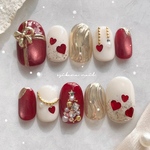 xmas present ネイル ♡⃜   ネイルチップ　クリスマス　リボン　ハートブライダル　ウェディング　結婚式　秋冬♡⃜ 