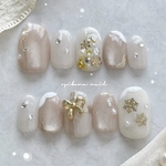 simple xmas ネイル ♡⃜   ネイルチップ　クリスマス　リボン　雪の結晶　ブライダル　ウェディング　結婚式　秋冬♡⃜ 