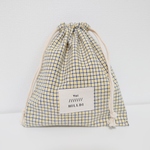 【ぽこぽこギンガムチェック】巾着ポーチ　ブラックイエロー　韓国風