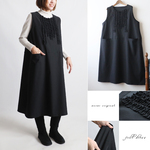 ＊ラスト４　夏ＳＡＬＥ　１１３cmぐーんと伸びる伸縮ストレッチ生地　胸元フリル　内ポケツト ロング ワンピースゆったり黒K74 