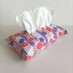 【箱なし用L】外れにくい♪和柄ティッシュカバー｜紫の矢羽根と花模様 ソフトパック用 Lサイズ