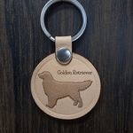 ゴールデンレトリバー、ぷっくりエンボスシルエットのレザーキーリング　名入れ可