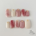 ネイルチップ 春秋カラー×くすみピンク＆シアーホワイト｜ラメとパールの上品ニュアンス【セミオーダー】