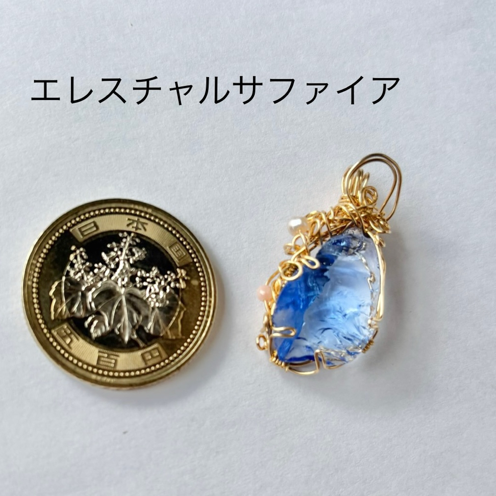 送料無料　アンダラクリスタルエレスチャルサファイア14金ワイヤーデザインネックレス 5,600円