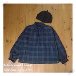 Wガーゼ　スタンドフリルブラウス　ブラックウォッチ　M.L.LL