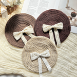 ‎𓊆 miel lace beret 𓊇かぎ針編み かぎ編み ベレー帽 インド刺繍リボン ベビー キッズ 淡色 