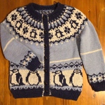 ★手編み★   丸ヨークカーディガン（ヒゲペンギン🐧アイスブルー）【送料込み！】Lサイズ
