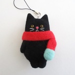マフニャー猫ストラップ（黒）羊毛フェルト