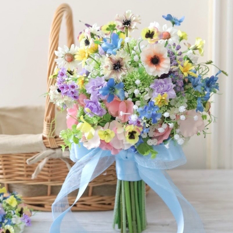 ウェディングブーケ　カサブランカ　キャスケード（ブートニア付） カサブランカキャスケードブーケ ブーケ ブートニアセット